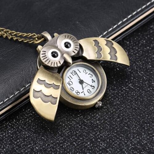 Fashion Vintage Men Women Pocket Watch Alloy Retro Owl Shape Clock Pendant Long Necklace Chain Watches Birthday Gifts AC889