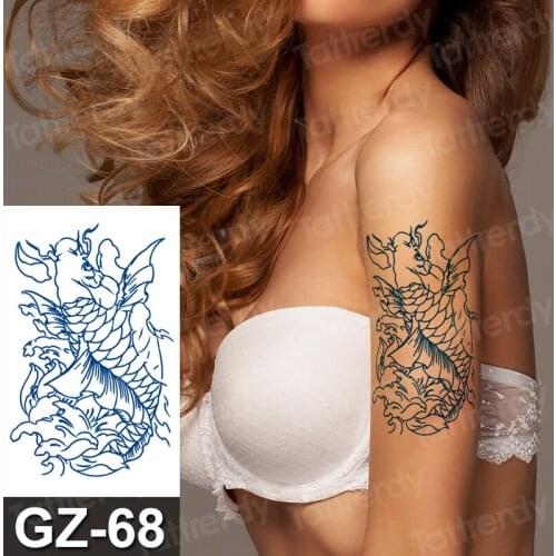 Net red juice herbal tattoos waterproof sweat lasting imitation tattoo color semi-permanent tattoo stickers Realistic carp tatoo