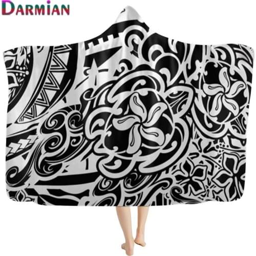 DARMIAN Polynesian Traditional Tribal Printed Blanket Microfiber For Adults Kids Warm Soft Wearable Hooded Blankets Sofa Deken
