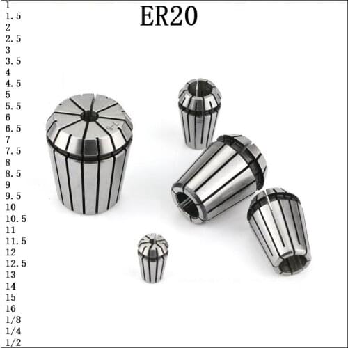 ER20 1mm---16mm,1/8mm,1/4mm,1/2mm ER Precision Spring Collet Chuck For CNC Milling Tool Holder Engraving Machine Spindle Motor