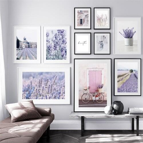 Purple Flower Field Lavender Retro Bike Quote Wall Art Canvas Painting Posters And Prints Living Room Nordic Style Decoration
