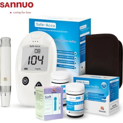 SINOCARE sannuo Safe-Accu Glucometer Meter Blood glucose monitor Blood sugar meter 150 Test strips Lancets Codefree
