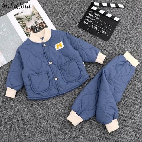 Baby Cotton suit Spring Autumn Boys Pure color plus velvet Sets Warm Cotton Girls Clothing 2pcs Newborn Clothes Pajama set