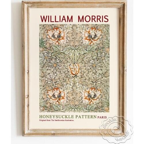 William Morris Exhibition Museum Poster, Honeysuckle Pattern Canvas Painting, Fabrics Design Wall Picture, Elegance Home Decor