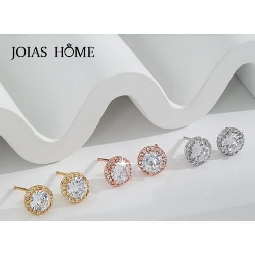 JoiasHome Classic Round Stud Earrings for Women Silver 925 Jewelry Fashion Female Wedding Gemstone Ear-studs Gift Wholesale