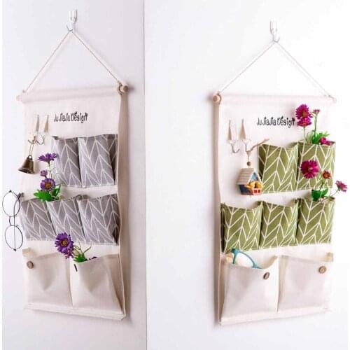 Linen Cotton 7 Pockets Wall Door Closet Hanging Storage Bag Organizer Bedroom Toiletry Hook Cloth Pouch Office Magazine Wardrobe