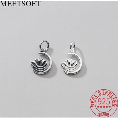 MEETSOFT Classic 925 Sterling Silver Moon and Flower Charms Special of DIY Handmade Necklace Jewelry Accessory Wholesale Gift