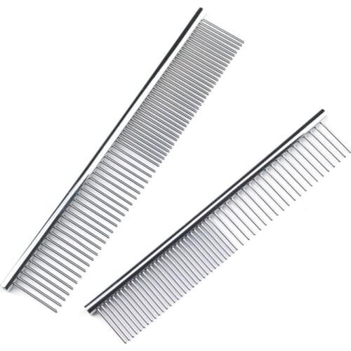 Dog Cat Comb Metal Double Row Teeth Brush Grooming Hair Comb Hair Trim Rake Tool for Pet Dog Cat Hairdressing Combs