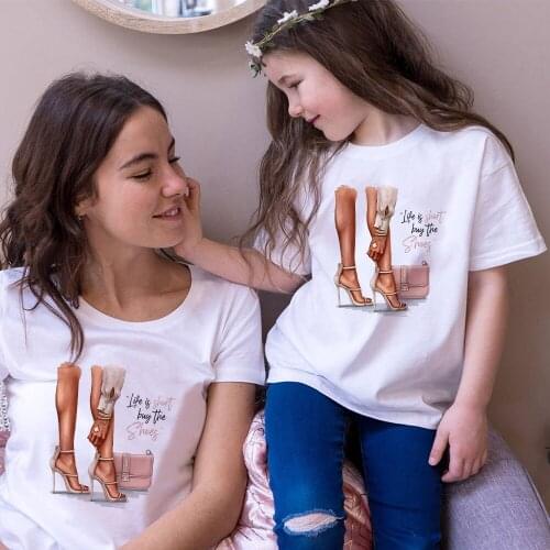 Fashion Beauty Printed Woman T Shirts Versatile Autumn Mother And Daughter Clothing Short SleeveI Mom Daghter Tshirt