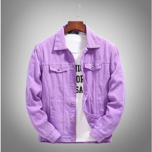 2021 New Hot Slim Mens Jackets and Coats Casual Denim Jacket Men Veste Homme Men Jeans Jacket Male Purple Orange