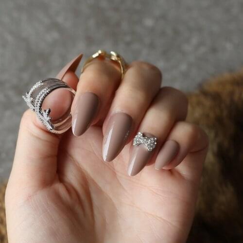 Nude color full crystal fine with fake nails Silver butterfly 28pcs medium custom logo DIY drop shape Bright UV fake nail