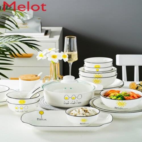 Nordic Simple Ceramic Tableware Bowl and Plates Set Plate Tableware Household Jingdezhen Creative Bowl Noodle Bowl Fish Dish