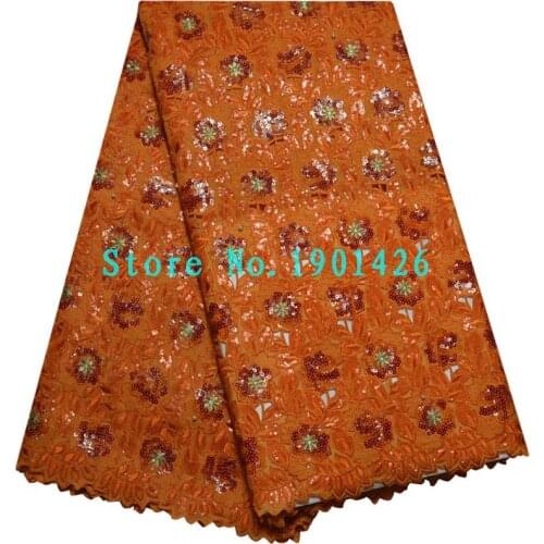 New African French tulle lace fabric High quality Orange sequins Flower hollow design Nigerian lace fabric for party dress XYX27