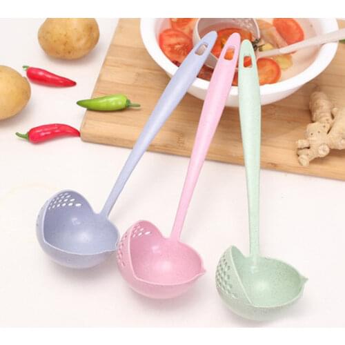 2021 New Soup Spoons Long Handle Kitchen Strainer Solid Color Cooking Colanders Kitchen Scoop Plastic Hot Tableware Colander