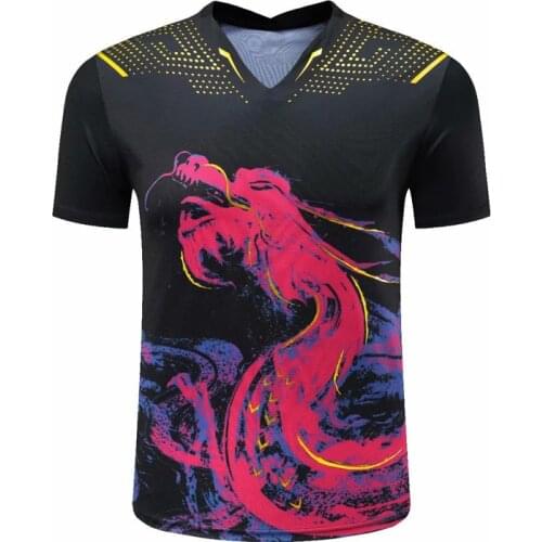 New Spring Summer Dragon Totem Printing Table Tennis Clothing Shirt Quick-drying Breathable Black And Red Unisex Training