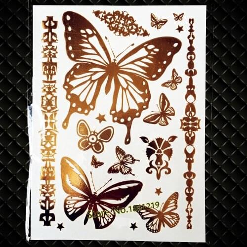 New Hot Gold Butterlies Tattoo Stickers Flying Butterfly Bracelet Flash Temporary Tattoo Sticker Body Waterproof Metallic Tattoo