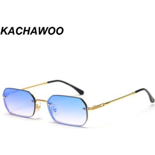 Kachawoo rectangle sunglasses fashion woman blue red mirror lens retro sun glasses for men small metal frame Summer high quality