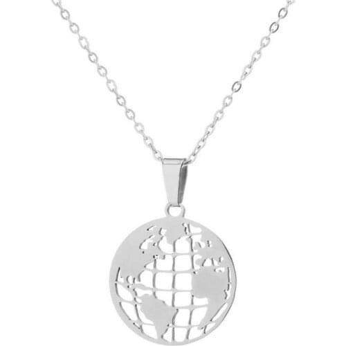 1pc Stainless Steel Mini Round Space Globe Pendant Necklace One World Science Necklaces Women Men Fashion Jewelry