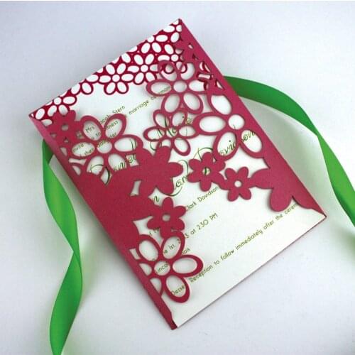 50pcs Red Daisy Wedding Invitation,laser cut custom invitations, personalized greeting card