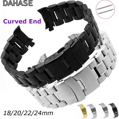 Watch Band 18mm 20mm 22mm 24mm Replacement Strap Curved End Watch Strap Double Lock Buckle Band Stainless Steel Wristband