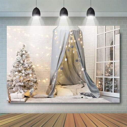 Christmas Brickwall Backdrop Retro Tree Photography Backdrops Children French windows Stars Backgrounds for Photo Studio