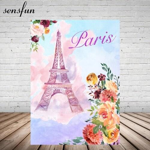 Sensfun Paris Eiffel Tower Flowers Backdrop For Photo Studio 5x7FT Custom Vinyl Girls Birthday Party Backgrounds Photo Both