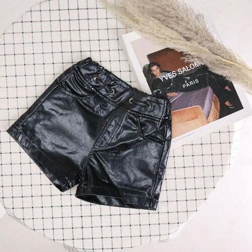 Shorts For Girls 2020 New PU Faux Leather Shorts Children Casual Solid Elastic Bottom Fashion Elegant Kids Clothing