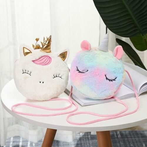 New Plush Cartoon Shoulder Bag Boys Crossbody Messenger Bags for Girls Party Gift Fashion Shiny Rainbow Unicorn Handbag Purse