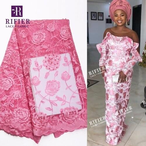 Beads And Stoens African Net Lace Fabric 2019 High Quality Pink Mesh Wedding Lace Bride Dresses Material French Embroidery Tulle