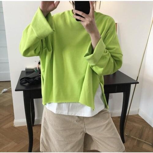 Sweatshirt Women Cotton Harajuku Oversized Hoodie Spring Autumn Korean Green Casual Street Long Sleeve Sweatshirt Coat Tops