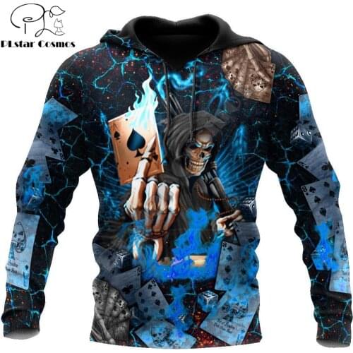 Poker Skulls On The Blue Fire 3D Printed Hoodie Men Sweatshirt Unisex Streetwear Zip Pullover Casual Jacket Tracksuits KJ0262