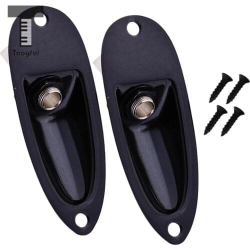 Tooyful 2Pc Black Metal Guitar Output Input Boat Plate Plug w/ Jack Socket for ST SQ