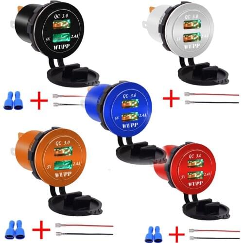 Dual USB Car Charger Socket Adapter 12V-24V QC3.0 Quick Charging Cigarette Socket Lighter for Cars Motorcycles ATVs RV SUV dfdf