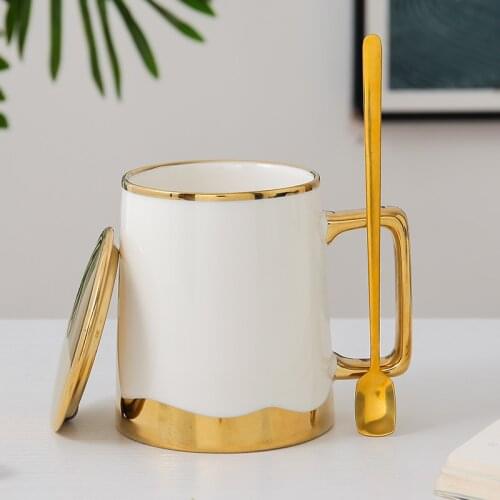 Vintage Phnom Penh Mug Exquisite Coffee Milk Ceramic Cup With Lid Spoon Wave Pattern Golden Gift Cup Water Cup mugs coffee cups