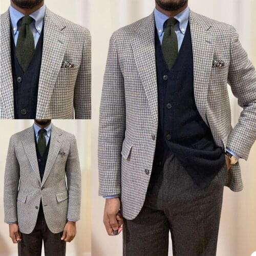 Vintage Handsome Plaid Men Tuxedos Classic Formal Blazer Party Prom Casual Daily Wedding Jacket Coat 1 Piece