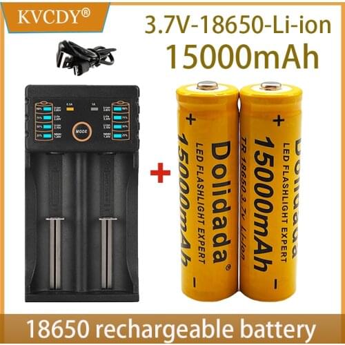 High Quality 15000 mAh 3.7 V 18650 lithium ion batteries Rechargeable battery For LED flashlight/Electronics(Orange)+201 Charger