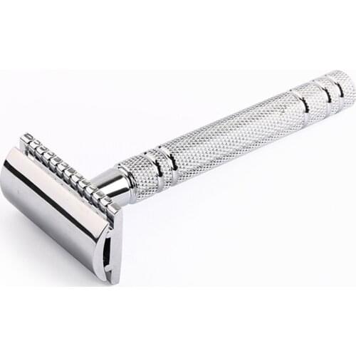 YINTAL Mens Bronze Classic Double-sided Manual Razor Long Handle 3-piece Safety Razor Bright Silver