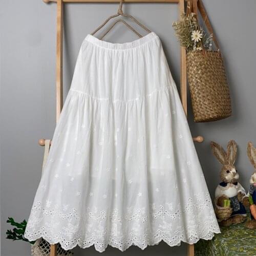 Japanese Mori Girl Embroidered Skirt 2021 Early Spring New All-Match Age-Reducing Elastic Waist A-Line Skirt Women