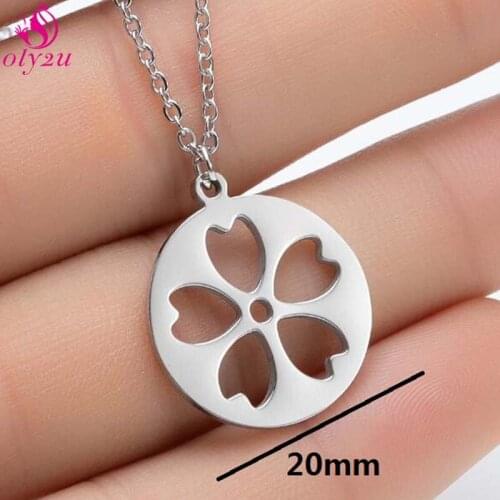 Retro Womens Double Round Heart Shape Geometric Pendant Necklace Stainless Steel Silver Color Jewelry Christmas Gift 2020 Trend