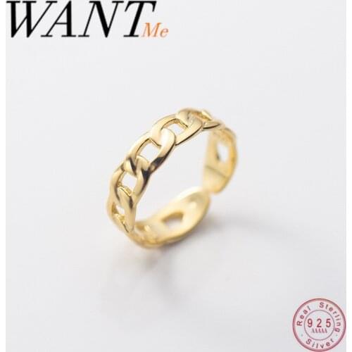 WANTME New Fashion Korean Real 925 Sterling Silver Cuban Link Chain Opening Finger Rings for Women Punk Hip-hop Unisex Jewelry