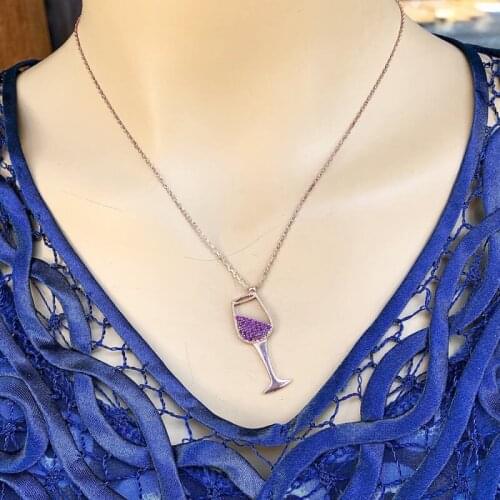 Glass 925 Sterling Silver Necklace Women Girls Gift Jewelry Accessories Fashion Handmade Elegant Chain