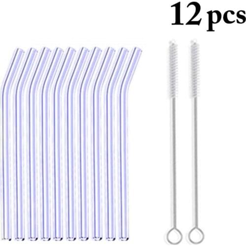 10pcs/Set Glass Straw Reusable Glass Drinking Straws with Brush Eco Friendly Glass Straws for Smoothies Cocktails