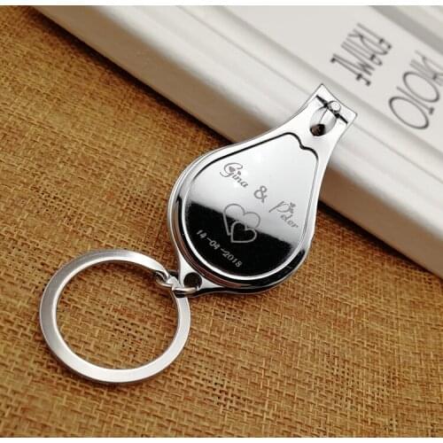 10x Personalized Wedding Favor Fingernail Nail Clipper and Bottle Opener Keychain Keyring Personalized Wedding Gift for Guests