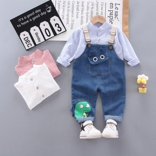 Spring Baby Girls Boys Clothing Infant Clothes Denim Suits Cotton shirt overalls Jeans Pants 2pcs/set Casual Kids Costume Sets