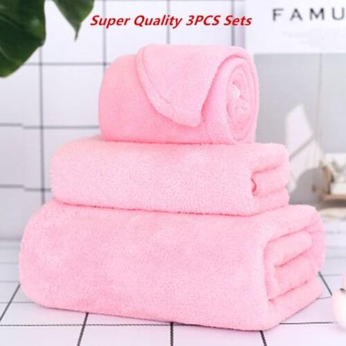 3Pcs Soft Coral Velvet Towel Super Absorbent Bath Towels Thick Shower Towel Lady Quick Dry Hair Hat Cap Drying Wrap Bathing Sets
