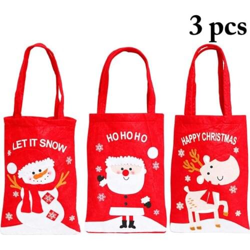 3Pcs/Set Christmas Gift Bags Cute Snowman Santa Elk Pattern Candy Tote Bag Party Favor For Children Party Supplies