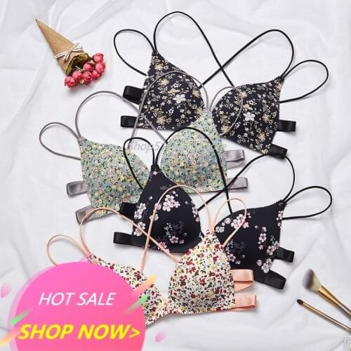 2021 New Fashion Floral Print Bra Front Buckle Underwear Seamless Cross Back Women Push Up Bras Girls Sexy Underwear