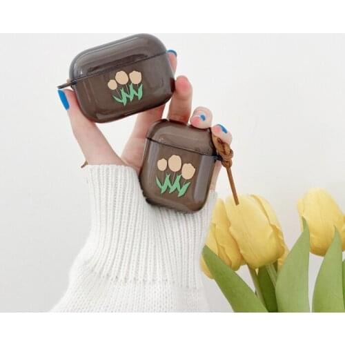 Cute Emerald Letters Case for Apple Airpods 1 2 Cover Art Flower Painting Transparent Earphone Case for Airpod Pro Headset Box