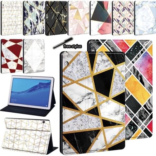 Tablet Case for Huawei MediaPad T3 8.0"/T3 10 9.6" /T5 10 10.1"/M5 Lite 10.1"/M5 10.8"Geometry Leather Stand Tablet Cover Case