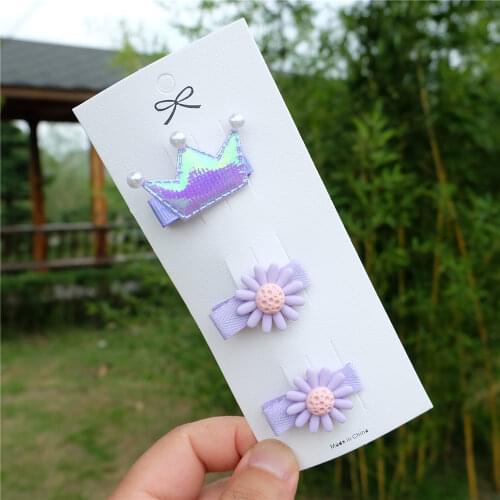 3Pcs/Set kids Color Hair Clips Shiny Crown Hairpins Flower Barrettes kawaii Headwear Hair Accessories For baby Children Girl New